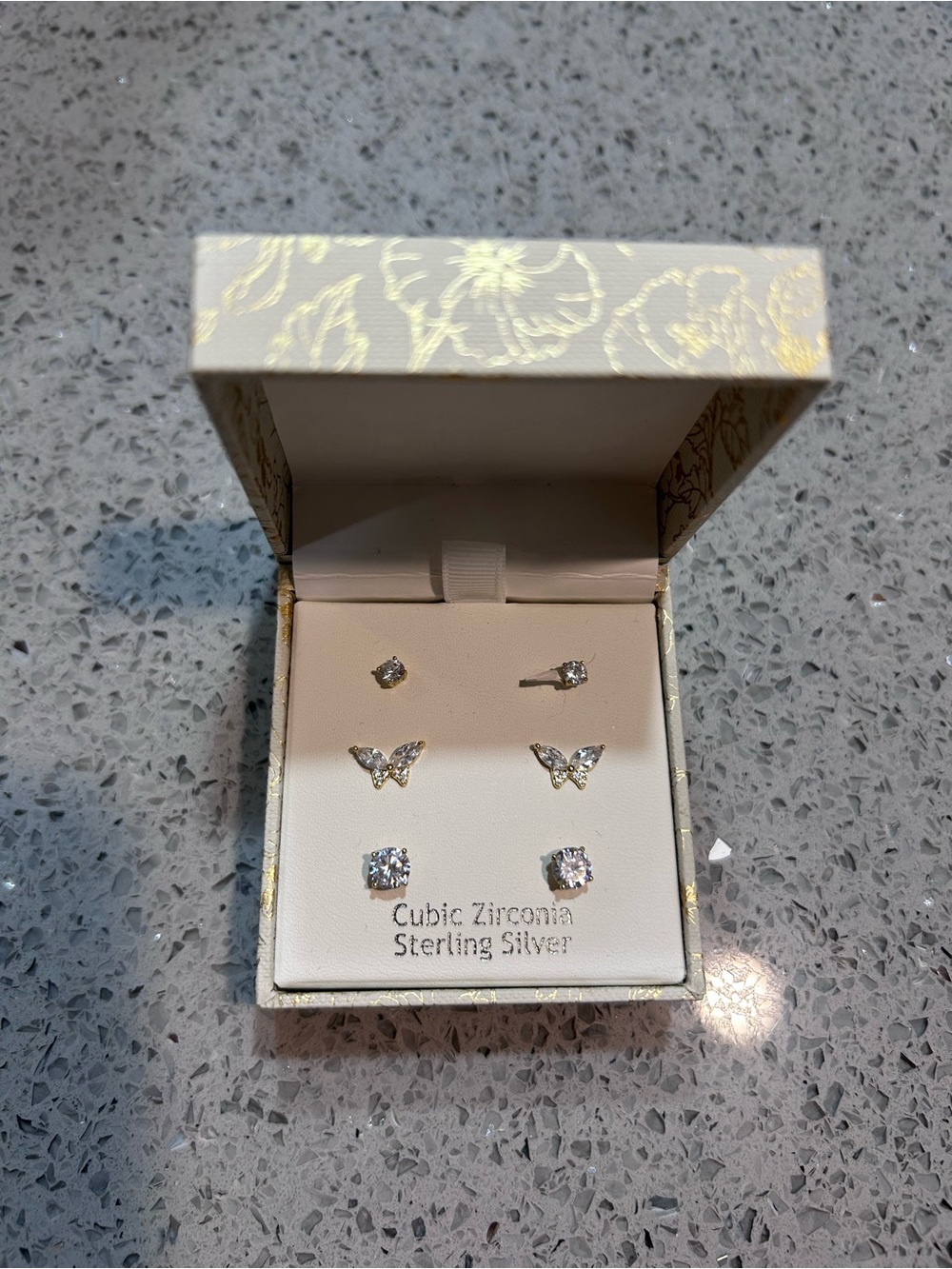 Sterling Silver Cubic Zirconia Butterfly and Stud Earring Set